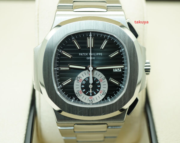 Patek PHILIPPE NAUTILUS 5980 CHRONOGRAPH STAINLESS STEEL BLUE DIAL COMPLETE SET