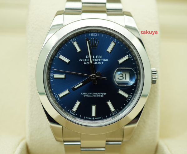 Rolex 126300 DATEJUST 41 BLUE STICK DIAL OYSTER BAND 2021 WARRANTY FULL SET