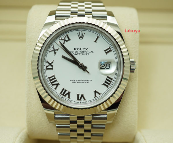 Rolex 126334 DATEJUST 41 FLUTED BEZEL WHITE ROMAN DIAL JUBILEE WARRANTY FULL SET