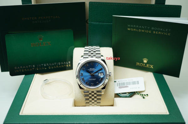 BRAND NEW Rolex 126334 DATEJUST 41 FLUTED BEZEL AZZURRO BLUE ROMAN DIAL JUBILEE 2021 FULL SET - Image 2