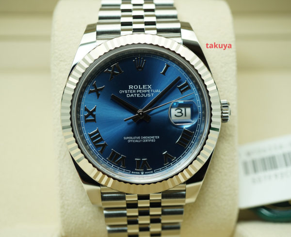 BRAND NEW Rolex 126334 DATEJUST 41 FLUTED BEZEL AZZURRO BLUE ROMAN DIAL JUBILEE 2021 FULL SET