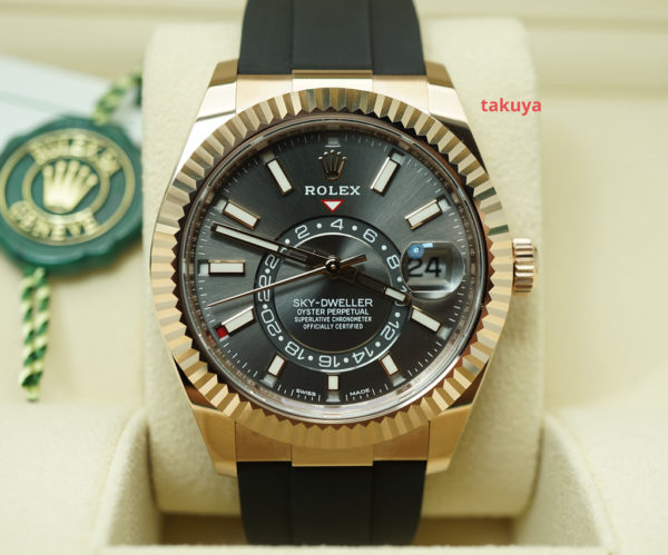 BRAND NEW Rolex 326235 SKY-DWELLER 18K ROSE GOLD SLATE DIAL OYSTERFLEX 2021 FULL SET