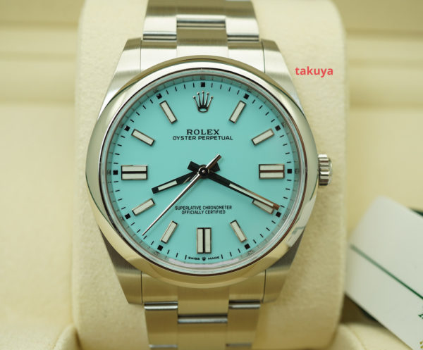 BRAND NEW Rolex 124300 OYSTER PERPETUAL TIFFANY TURQUOISE DIAL 41MM 2021 COMPLETE SET