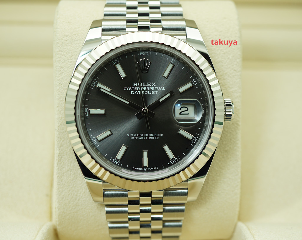 Rolex 126334 DATEJUST 41 FLUTED BEZEL RHODIUM DIAL JUBILEE WARRANTY FULL SET Takuya Watches