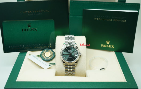 BRAND NEW Rolex 278274 DATEJUST 31 MINT GREEN DIAL 18K FLUTED BEZEL JUBILEE BAND 2021 FULL SET - Image 2