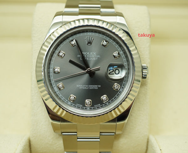 Rolex 116334 DATEJUST 2 FLUTED BEZEL RHODIUM DIAMOND DIAL RANDOM SERIAL FULL SET