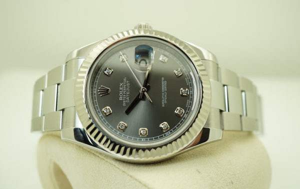 Rolex 116334 DATEJUST 2 FLUTED BEZEL RHODIUM DIAMOND DIAL RANDOM SERIAL FULL SET - Image 10