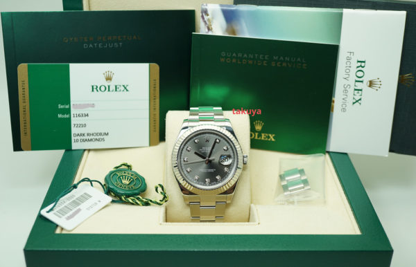 Rolex 116334 DATEJUST 2 FLUTED BEZEL RHODIUM DIAMOND DIAL RANDOM SERIAL FULL SET - Image 2