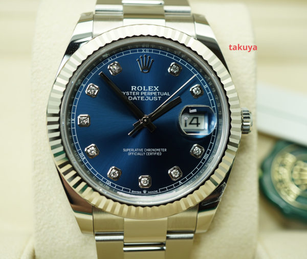 BRAND NEW Rolex 126334 DATEJUST 41 FLUTED BEZEL BLUE DIAMOND DIAL 2021 FULL SET