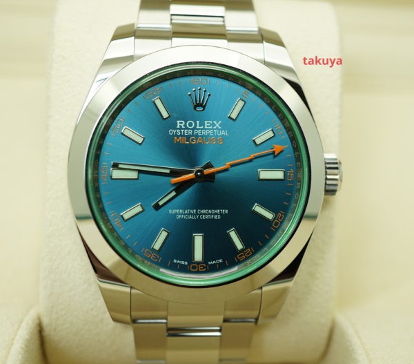 MINT Rolex 116400GV MILGAUSS GREEN CRYSTAL Z BLUE DIAL 2021 WARRANTY FULL SET