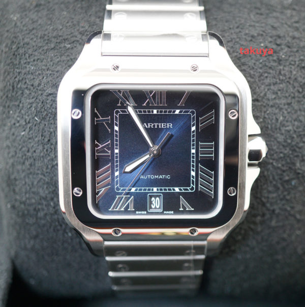 BRAND NEW Cartier SANTOS DE CARTIER LARGE STEEL BLUE DIAL 2021 MODEL COMPLETE SET