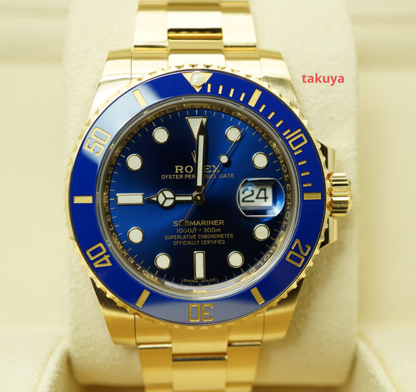 Rolex 116618LB SUBMARINER YELLOW GOLD SUNBURST BLUE DIAL 2020 WARRANTY FULL SET