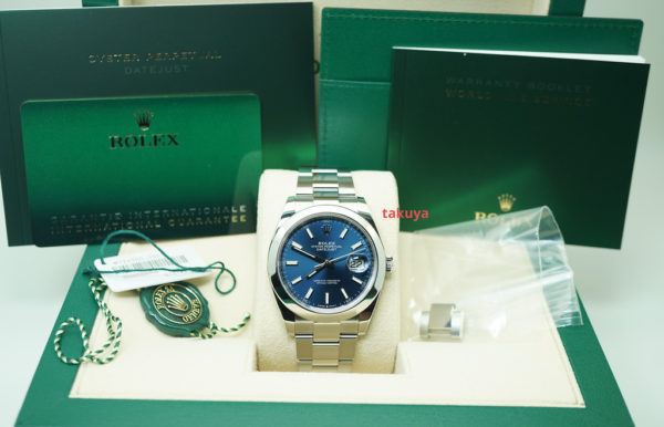 Rolex 126300 DATEJUST 41 BLUE STICK DIAL OYSTER BAND 2021 WARRANTY FULL SET - Image 2