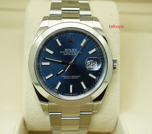 Rolex 126300 DATEJUST 41 BLUE STICK DIAL OYSTER BAND 2021 WARRANTY FULL SET