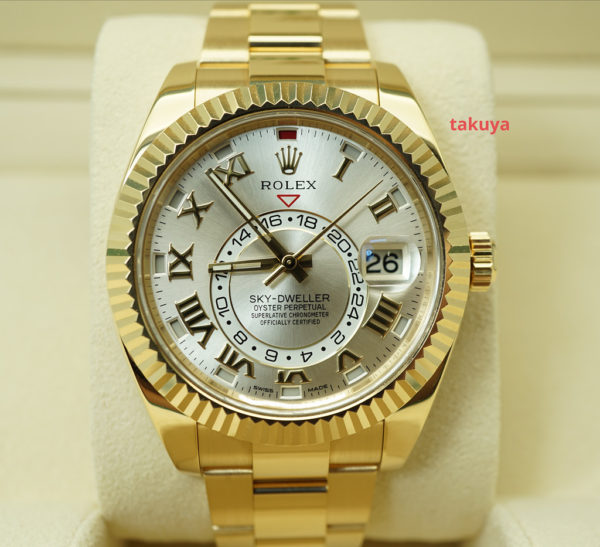 Rolex 326938 SKY-DWELLER 18K YELLOW GOLD SILVER ROMAN DIAL 2017 FULL SET