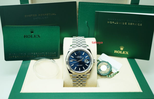 BRAND NEW Rolex 126334 DATEJUST 41 FLUTED BEZEL BLUE STICKS DIAL JUBILEE BAND 2021 FULL SET - Image 2