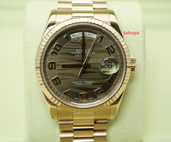 Rolex 118235 DAY-DATE PRESIDENT 18K ROSE GOLD BRONZE WAVES ARABIC DIAL FULL SET