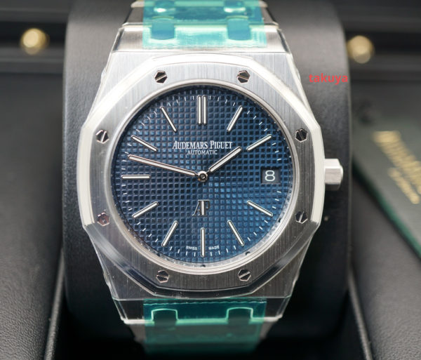 BRAND NEW Audemars PIGUET ROYAL OAK JUMBO EXTRA-THIN 15202ST BLUE DIAL 2021 STICKERS FULL SET