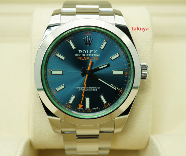 Rolex 116400GV MILGAUSS GREEN CRYSTAL Z BLUE DIAL 2019 WARRANTY FULL SET