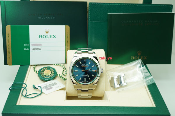 Rolex 116400GV MILGAUSS GREEN CRYSTAL Z BLUE DIAL 2019 WARRANTY FULL SET - Image 2