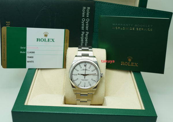 Rolex 114300 OYSTER PERPETUAL NO DATE WHITE DIAL 39MM 2019 WARRANTY BOXES PAPERS - Image 2