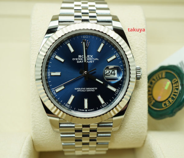 BRAND NEW Rolex 126334 DATEJUST 41 FLUTED BEZEL BLUE STICKS DIAL JUBILEE BAND 2022 FULL SET