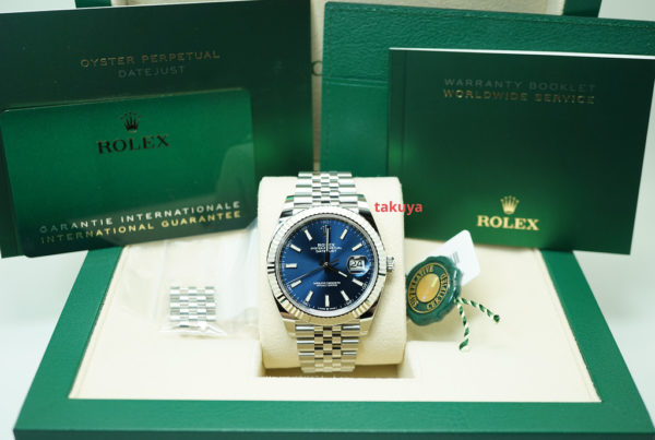 BRAND NEW Rolex 126334 DATEJUST 41 FLUTED BEZEL BLUE STICKS DIAL JUBILEE BAND 2022 FULL SET - Image 2