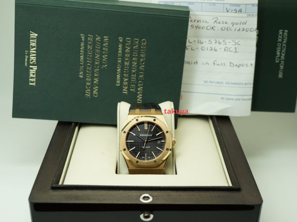 Audemars PIGUET ROYAL OAK 15400OR 18K ROSE GOLD BLACK DIAL 41MM FULL SET - Image 2