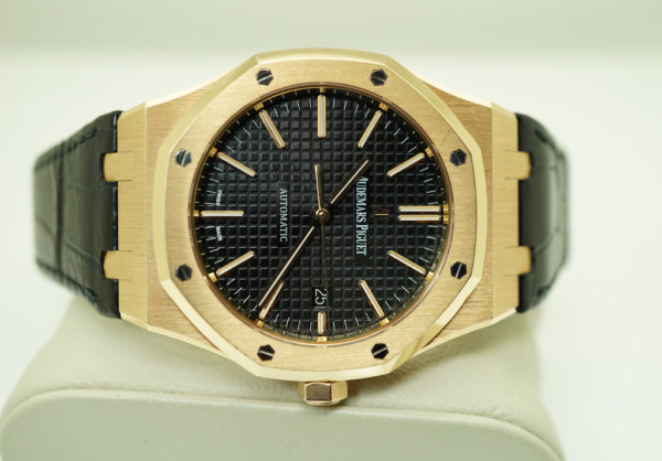 Audemars PIGUET ROYAL OAK 15400OR 18K ROSE GOLD BLACK DIAL 41MM FULL SET - Image 9