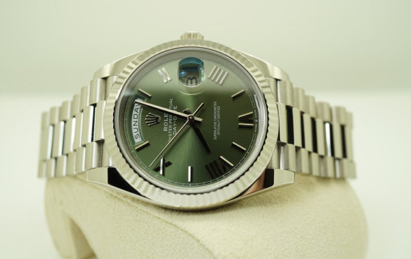 Rolex 228239 DAY DATE WHITE GOLD OLIVE GREEN ROMAN DIAL 2021 WARRANTY FULL SET - Image 10
