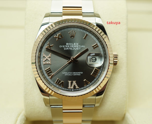 Rolex 126231 DATEJUST 36 18K EVEROSE GOLD SS SLATE DIAMOND DIAL FULL SET