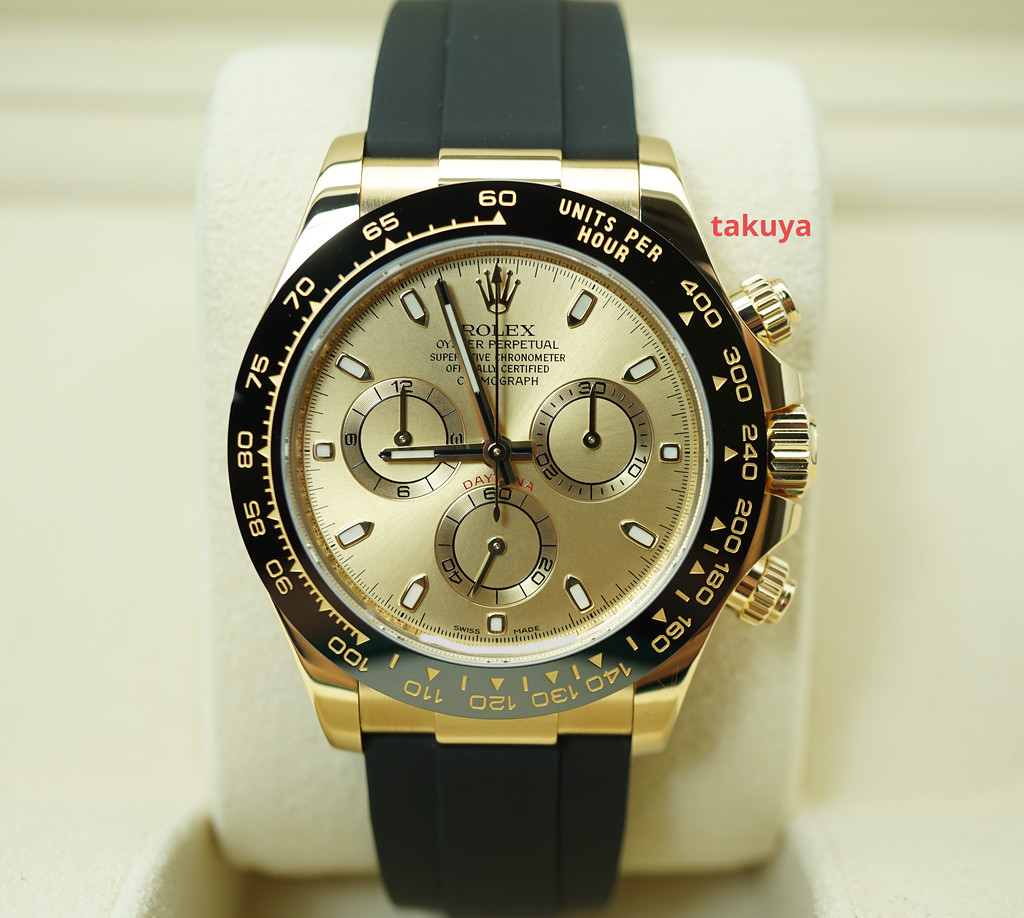 Rolex 116518LN YELLOW GOLD DAYTONA OYSTERFLEX CHAMPAGNE DIAL FULL SET ...