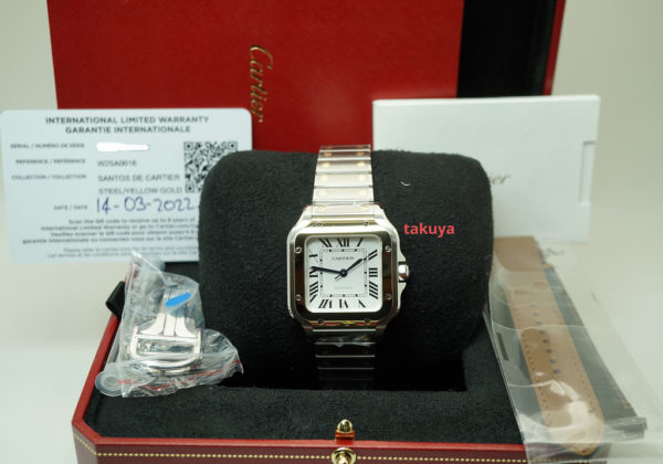 NEW Cartier SANTOS DE CARTIER MEDIUM 18K YELLOW GOLD STEEL 2022 FULL SET - Image 2