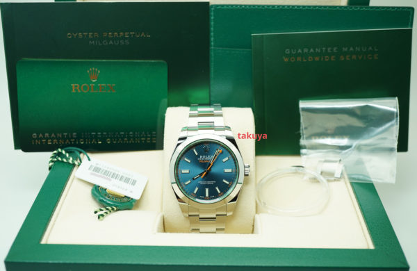 Rolex 116400GV MILGAUSS GREEN CRYSTAL Z BLUE DIAL 2020 WARRANTY FULL SET - Image 2