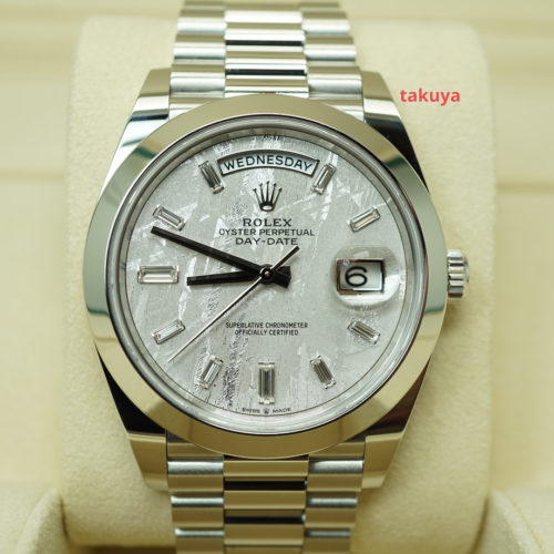 Rolex 228206 DAY DATE PLATINUM ICE BLUE BAGUETTE DIAMONDS DIAL 40MM FULL  SET - Takuya Watches