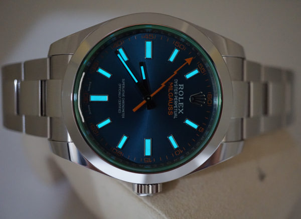Rolex 116400GV MILGAUSS GREEN CRYSTAL Z BLUE DIAL 2020 WARRANTY FULL SET - Image 11
