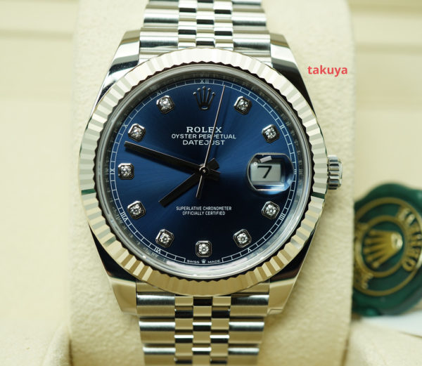 BRAND NEW Rolex 126334 DATEJUST 41 FLUTED BEZEL BLUE DIAMOND DIAL JUBILEE BAND 2022 FULL SET