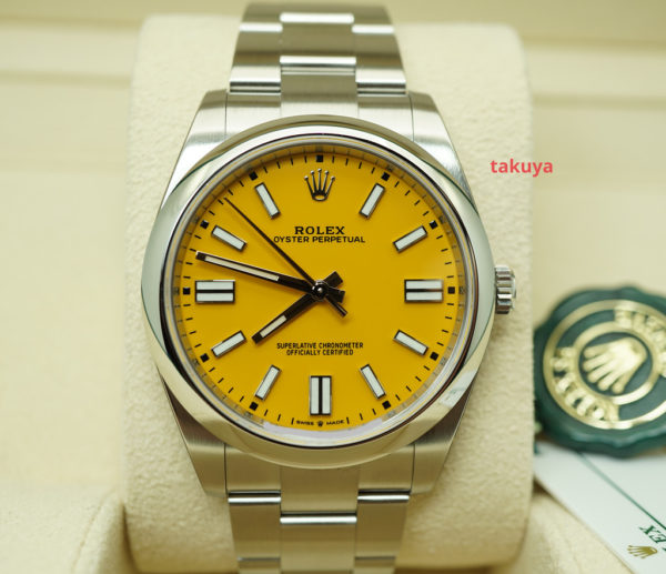BRAND NEW Rolex 124300 OYSTER PERPETUAL YELLOW DIAL 41MM 2022 STICKERS FULL SET