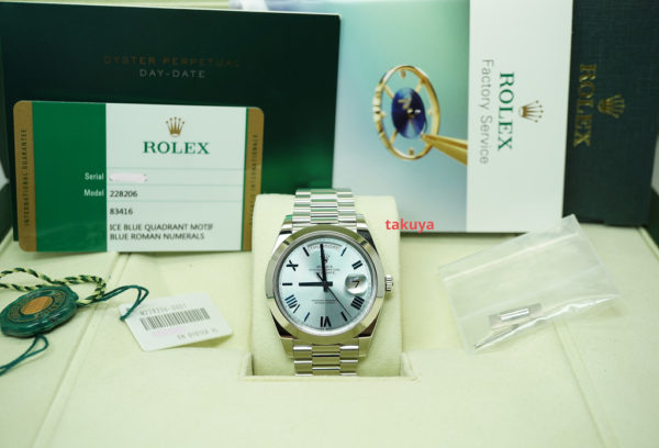 Rolex 228206 DAY DATE PLATINUM ICE BLUE ROMAN QUADRANT DIAL 40MM 2018 WARRANTY FULL SET - Image 2