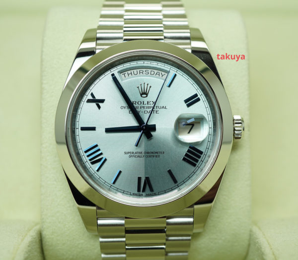 Rolex 228206 DAY DATE PLATINUM ICE BLUE ROMAN QUADRANT DIAL 40MM 2018 WARRANTY FULL SET