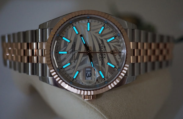 BRAND NEW Rolex 126231 DATEJUST 36 18K EVEROSE GOLD SS MOTIF PALM DIAL 2022 FULL SET - Image 11