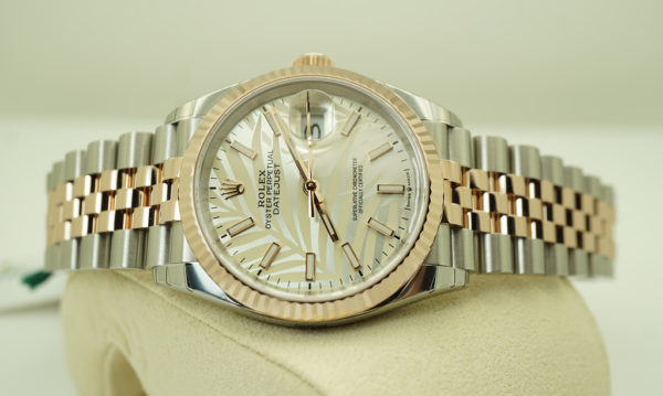 BRAND NEW Rolex 126231 DATEJUST 36 18K EVEROSE GOLD SS MOTIF PALM DIAL 2022 FULL SET - Image 10