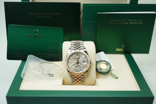 BRAND NEW Rolex 126231 DATEJUST 36 18K EVEROSE GOLD SS MOTIF PALM DIAL 2022 FULL SET - Image 2