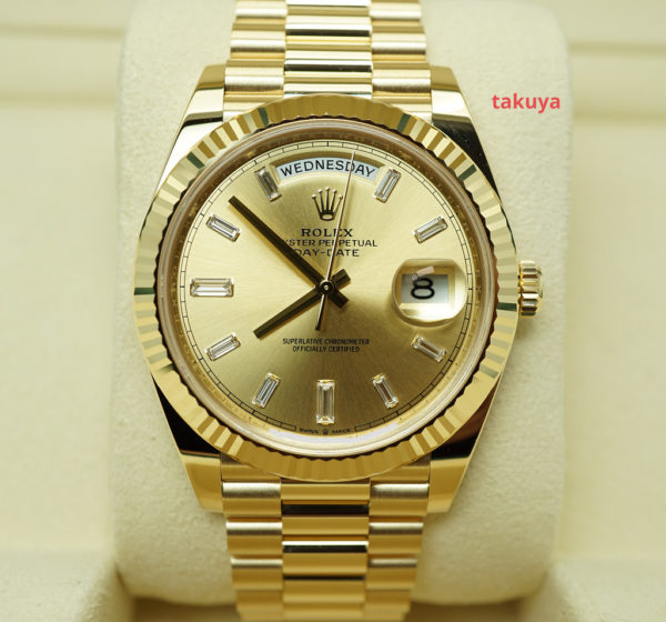 Rolex 228238 DAY DATE 40 YELLOW GOLD CHAMPAGNE BAGUETTE DIAMOND DIAL 2022 FULL SET
