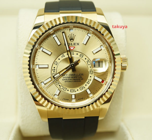 Rolex 326238 SKY-DWELLER YELLOW GOLD CHAMPAGNE DIAL OYSTERFLEX 2022 FULL SET