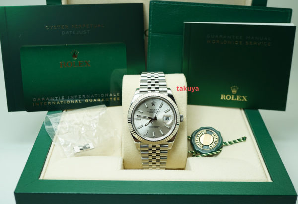Rolex 126334 DATEJUST 41 FLUTED BEZEL SILVER STICK DIAL JUBILEE 2021 FULL SET - Image 2
