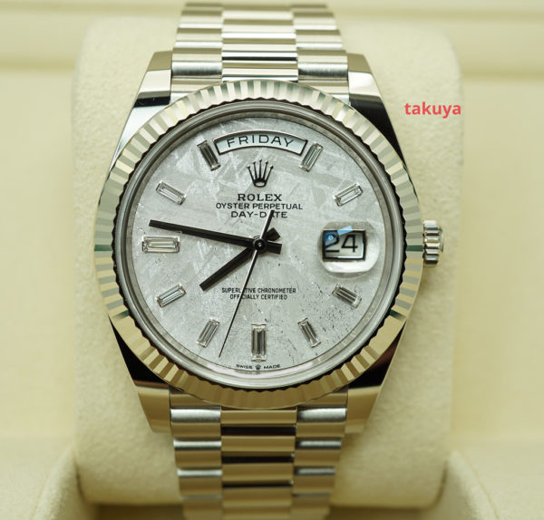 MINT Rolex 228239 DAY DATE 40 WHITE GOLD METEORITE BAGUETTE DIAMOND DIAL 2021 FULL SET