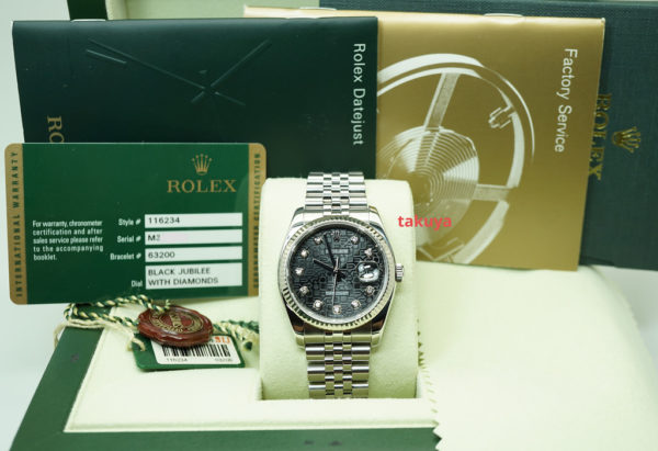Rolex 116234 DATEJUST FLUTED BEZEL BLACK DIAMOND DIAL JUBILEE BAND 36MM FULL SET - Image 2