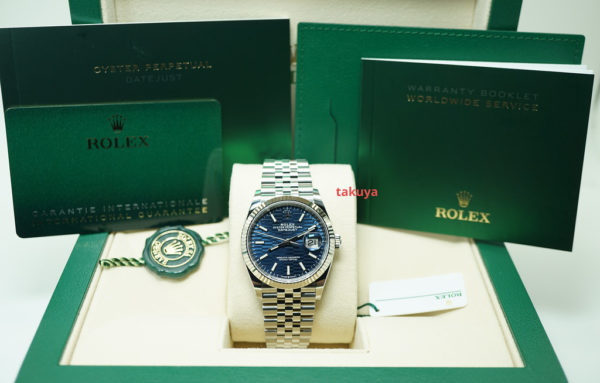 BRAND NEW Rolex 126234 DATEJUST 36 FLUTED BEZEL BLUE MOTIF DIAL JUBILEE BAND 2022 FULL SET - Image 2