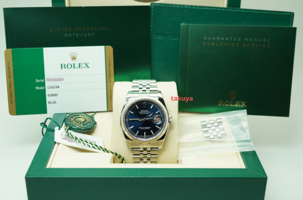 Rolex 116234 DATEJUST BLUE STICK DIAL FLUTED BEZEL JUBILEE BAND FULL SET - Image 2